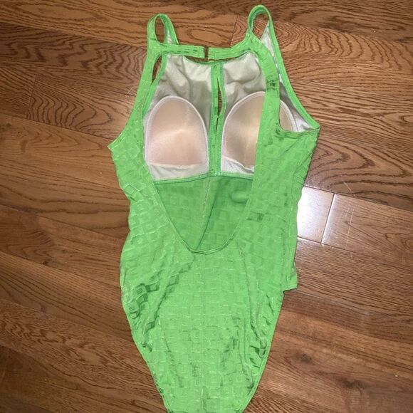 vintage one piece swim‎ suit baltex green low back high cut 70s 80s 90s halter - Picture 7 of 9